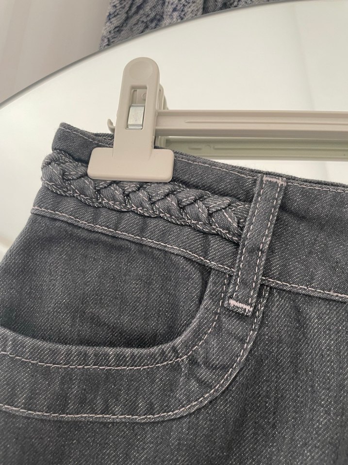 Gri Kot Midi Etek, Kemerli, Rahat Kesim - Görsel 4