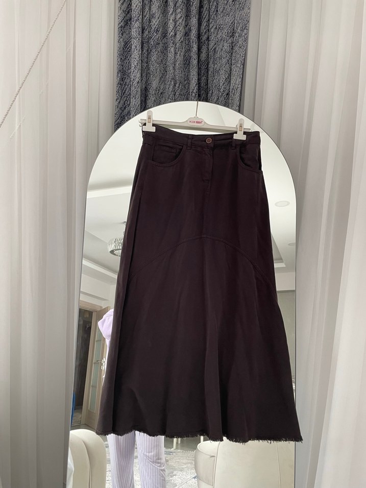 Kahverengi Süet Midi Etek - Görsel 3