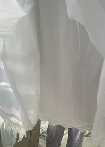 Uzun Kollu Beyaz Keten Uzun Elbise - Görsel 5