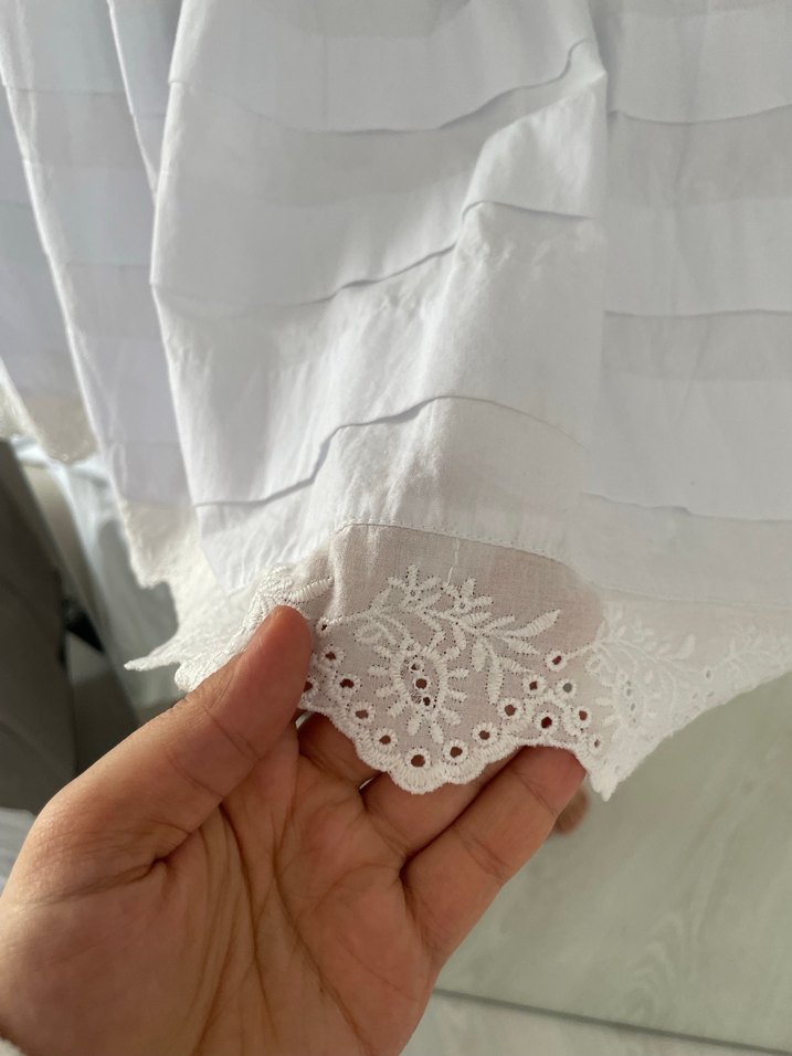 Uzun Kollu Beyaz Keten Uzun Elbise - Görsel 2