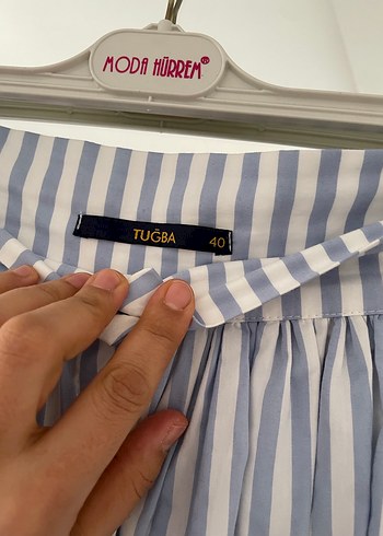 Mavi Çizgili Midi Hamile Etek - Görsel 2