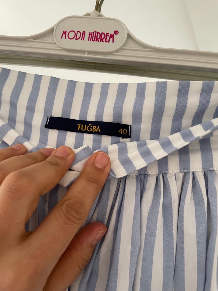 Mavi Çizgili Midi Hamile Etek - Görsel 2