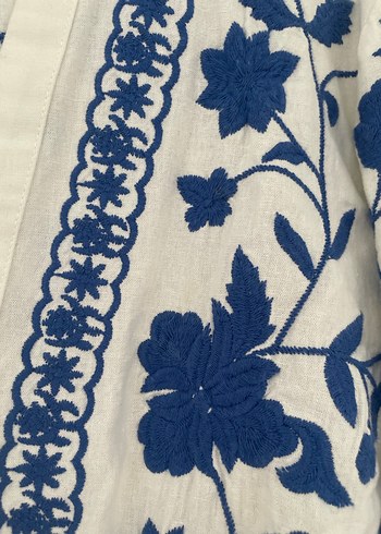 Mavi Nakışlı Bohem Kadın Mini Bluz - Görsel 4