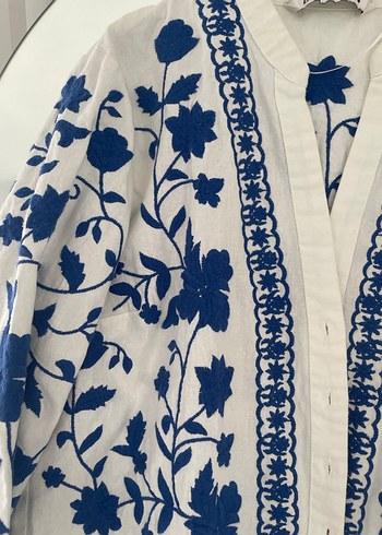 Mavi Nakışlı Bohem Kadın Mini Bluz - Görsel 3