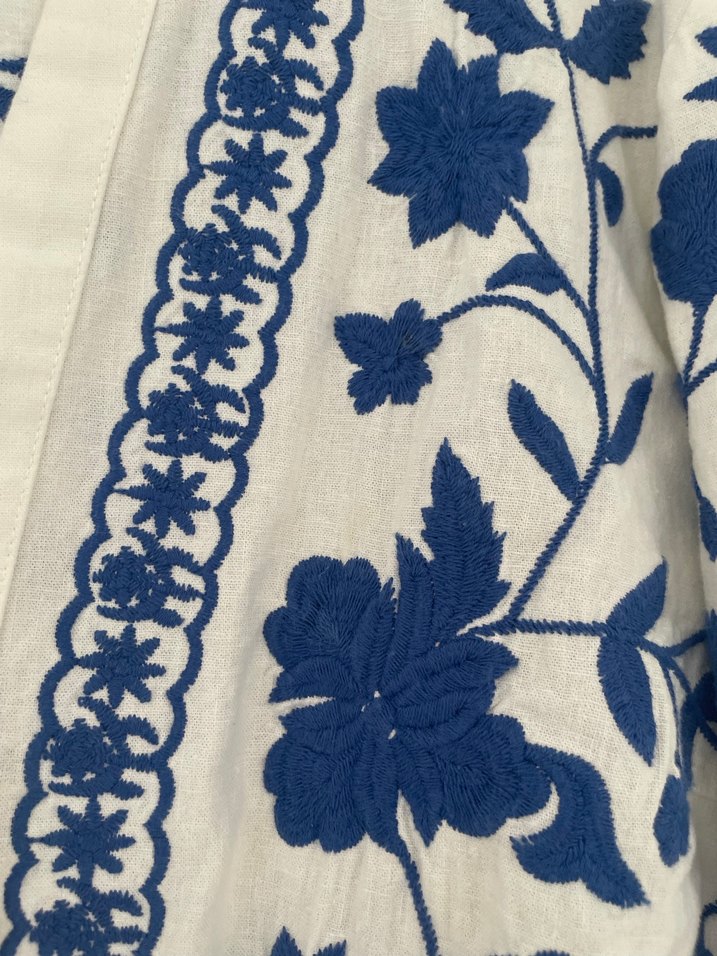 Mavi Nakışlı Bohem Kadın Mini Bluz - Görsel 4