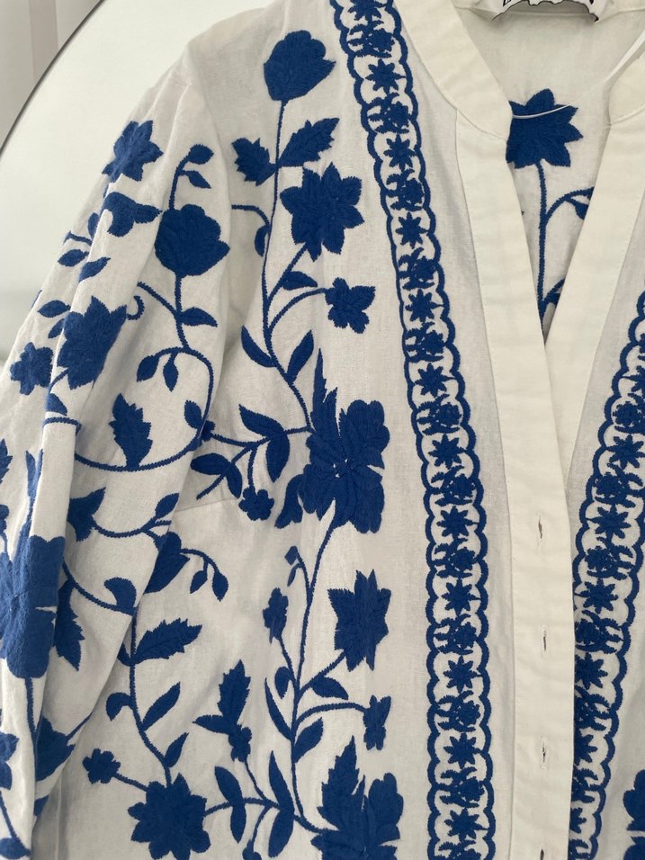 Mavi Nakışlı Bohem Kadın Mini Bluz - Görsel 3