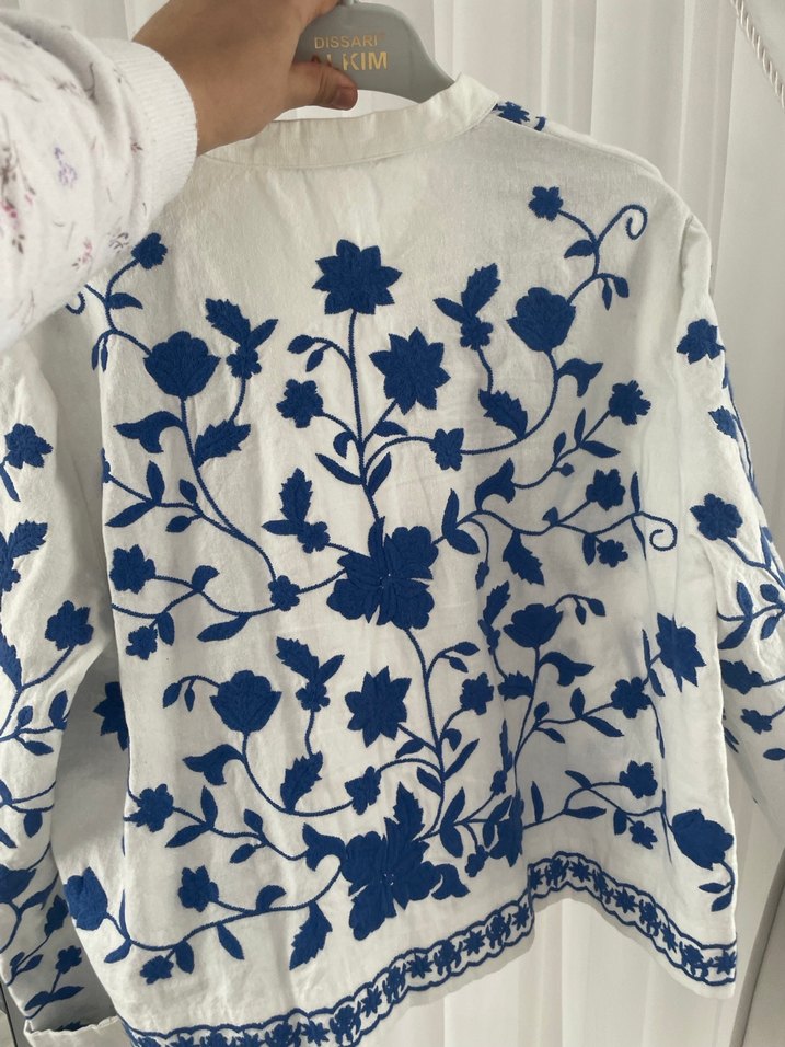 Mavi Nakışlı Bohem Kadın Mini Bluz - Görsel 5