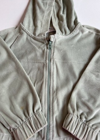 Kız Çocuk yeşil Kapüşonlu Fermuarlı Sweatshirt