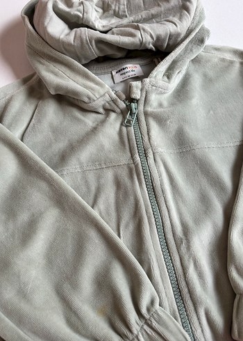 6 Yaş Beden gri Renk Kız Çocuk yeşil Kapüşonlu Fermuarlı Sweatshirt