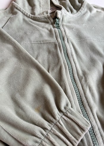 6 Yaş Beden Kız Çocuk yeşil Kapüşonlu Fermuarlı Sweatshirt