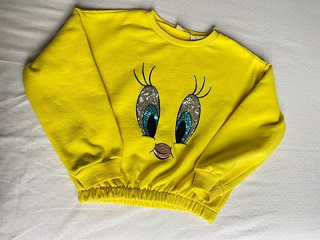 7 Yaş Beden sarı Renk Koton kız çocuk sweat