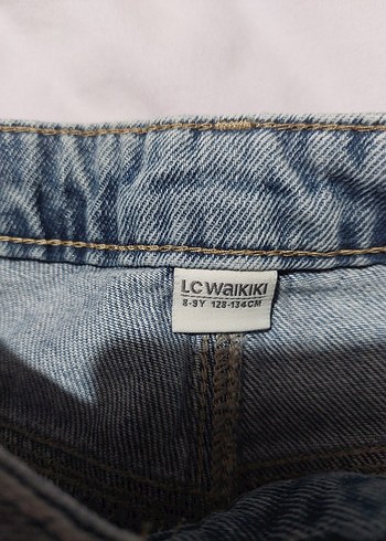 8 Yaş Beden mavi Renk Nakışlı Mavi Bol Kesim Midi Kot Pantolon