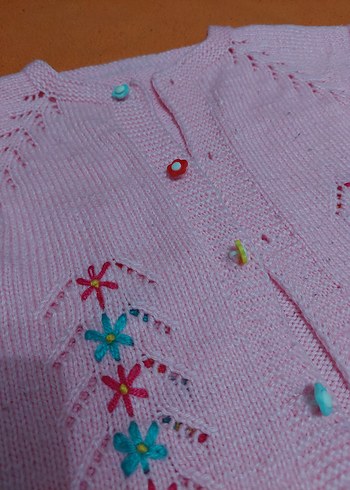 Pembe Nakışlı Kız Çocuk Triko Yelek - Görsel 3