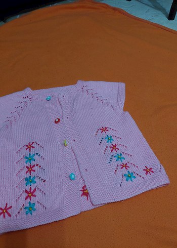 Pembe Nakışlı Kız Çocuk Triko Yelek - Görsel 2