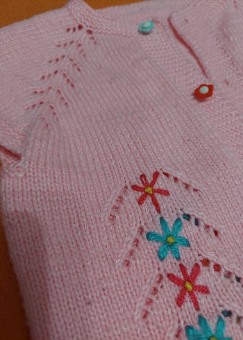 Pembe Nakışlı Kız Çocuk Triko Yelek - Görsel 5