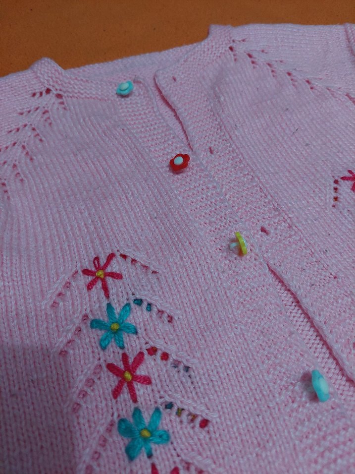 Pembe Nakışlı Kız Çocuk Triko Yelek - Görsel 3