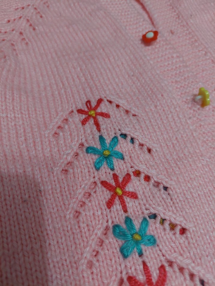 Pembe Nakışlı Kız Çocuk Triko Yelek - Görsel 4