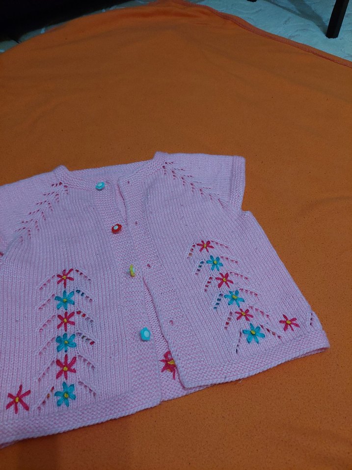 Pembe Nakışlı Kız Çocuk Triko Yelek - Görsel 2