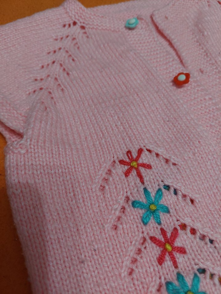 Pembe Nakışlı Kız Çocuk Triko Yelek - Görsel 5