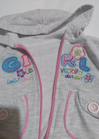 Kız Bebek Gri Nakışlı Fermuarlı Takım - Görsel 4