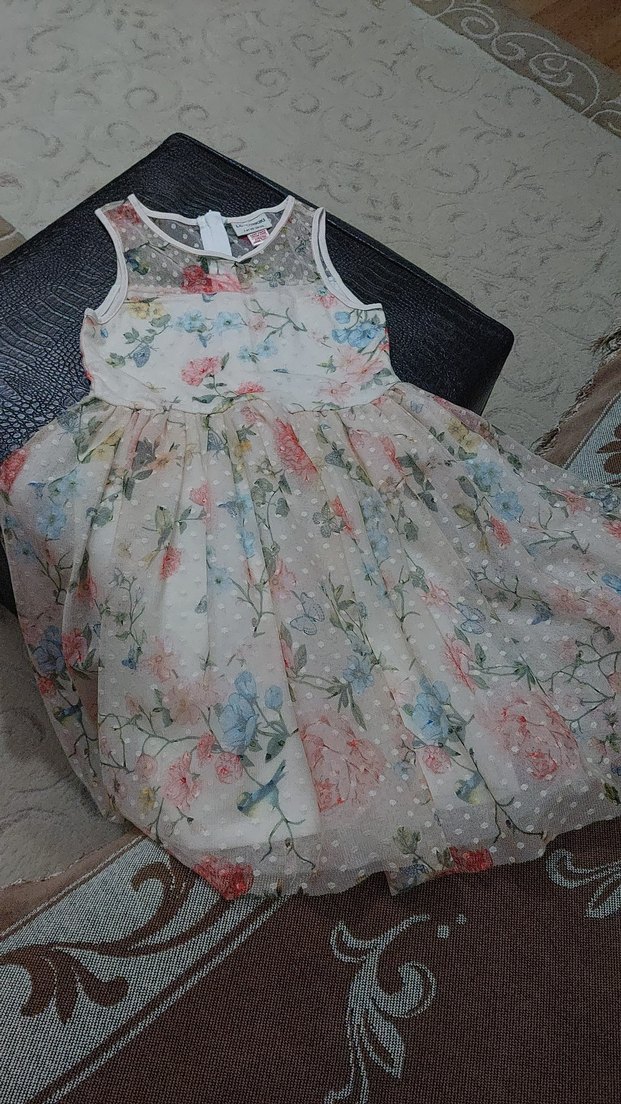 Kız Çocuk Çiçekli Dantelli Bohem Elbise - Görsel 5