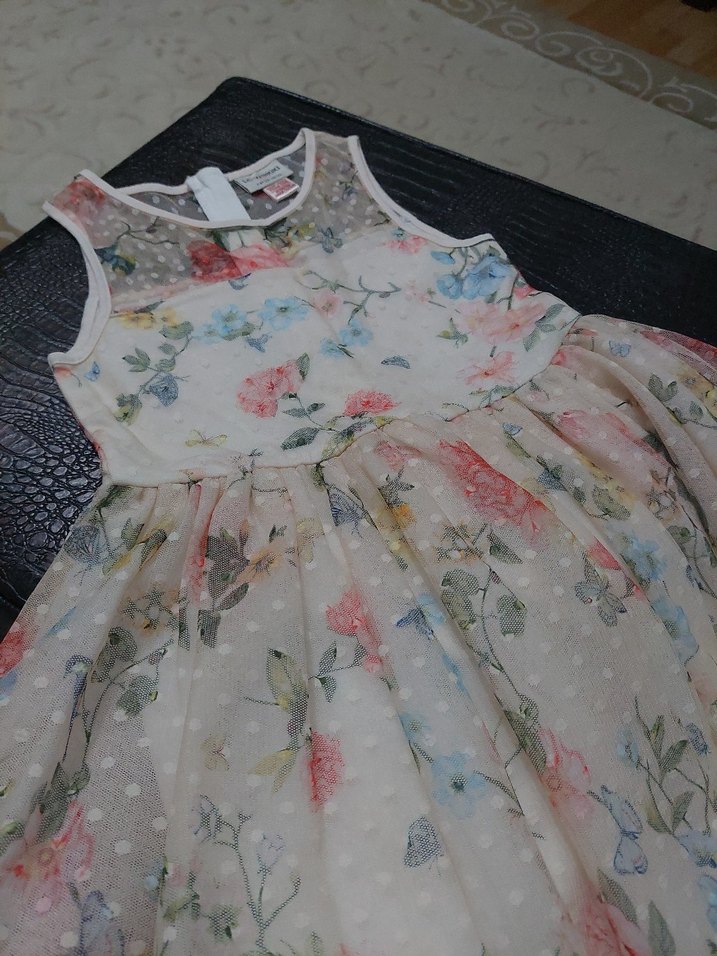 Kız Çocuk Çiçekli Dantelli Bohem Elbise - Görsel 2