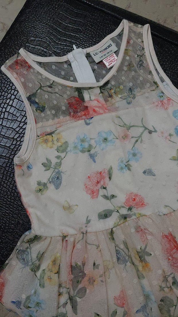 Kız Çocuk Çiçekli Dantelli Bohem Elbise - Görsel 4