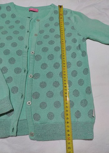 Yeşil Puantiyeli Düğmeli Kız Hırka - Görsel 4