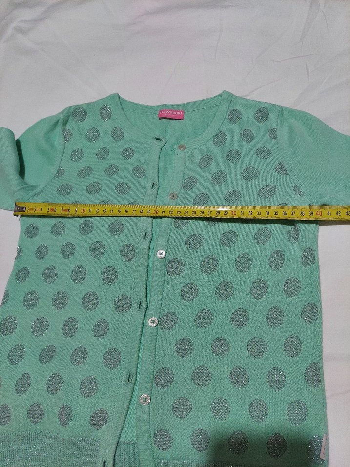 Yeşil Puantiyeli Düğmeli Kız Hırka - Görsel 5