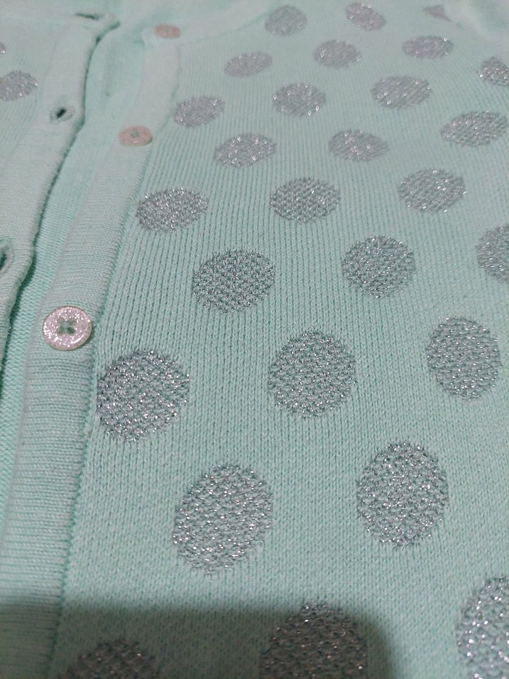 Yeşil Puantiyeli Düğmeli Kız Hırka - Görsel 3