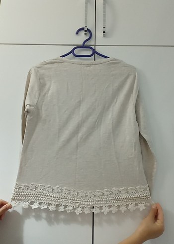 Kız Çocuk Bej Pamuklu Dantel Detaylı Bluz - Görsel 5