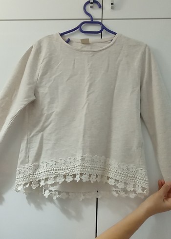Kız Çocuk Bej Pamuklu Dantel Detaylı Bluz - Görsel 3