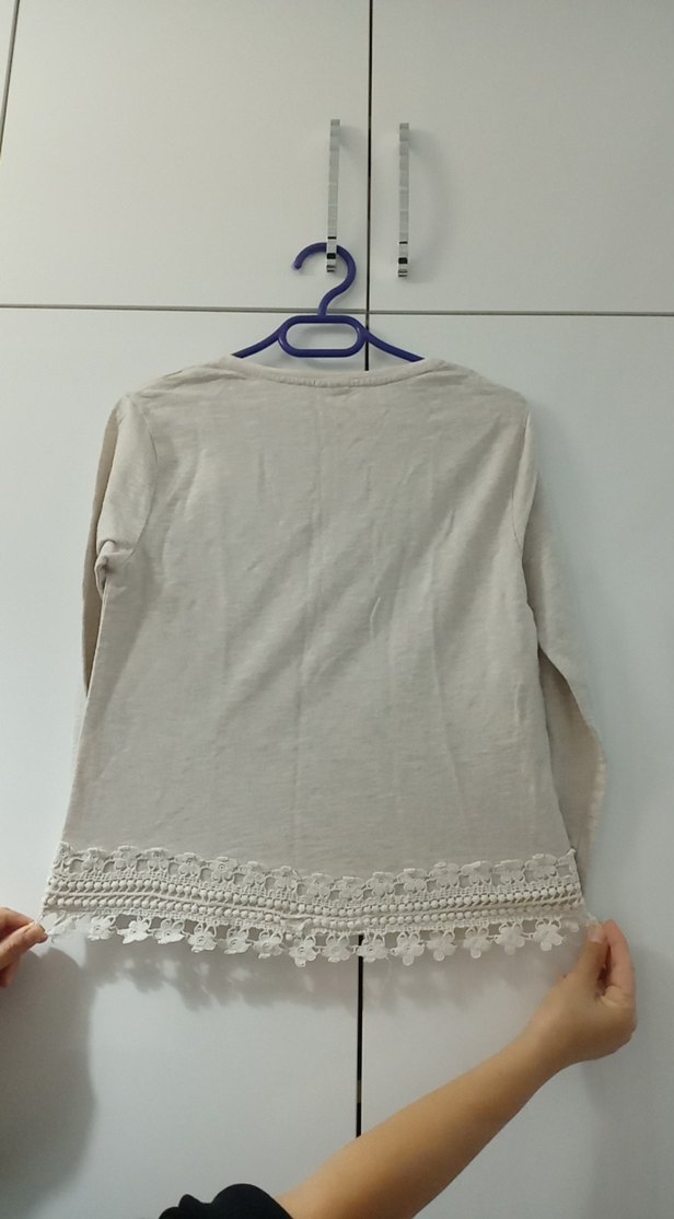 Kız Çocuk Bej Pamuklu Dantel Detaylı Bluz - Görsel 5