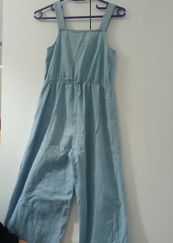 Mavi Kadın Keten Düğmeli Askılı Tulum - Görsel 5