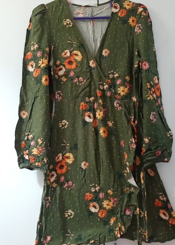 Uzun Kollu Yeşil Çiçekli Midi Bohem Elbise - Görsel 2