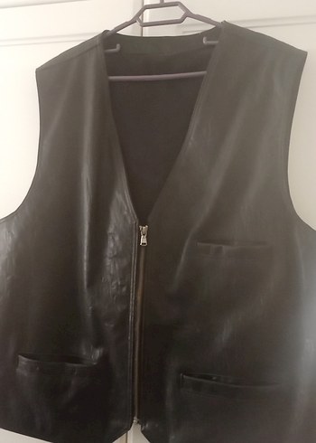 Erkek Siyah Deri Biker Yelek özel tasarım - Görsel 2