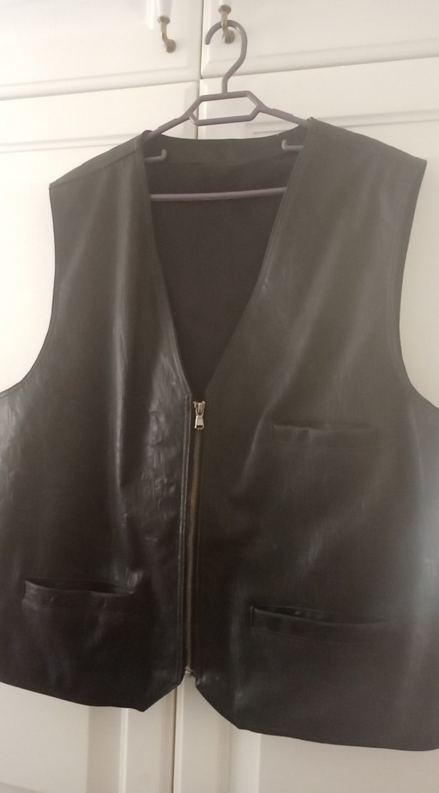 Erkek Siyah Deri Biker Yelek özel tasarım - Görsel 2