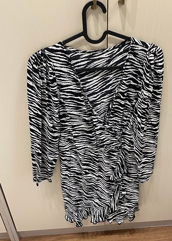 Addax Zebra Desenli yarım Kollu elbise