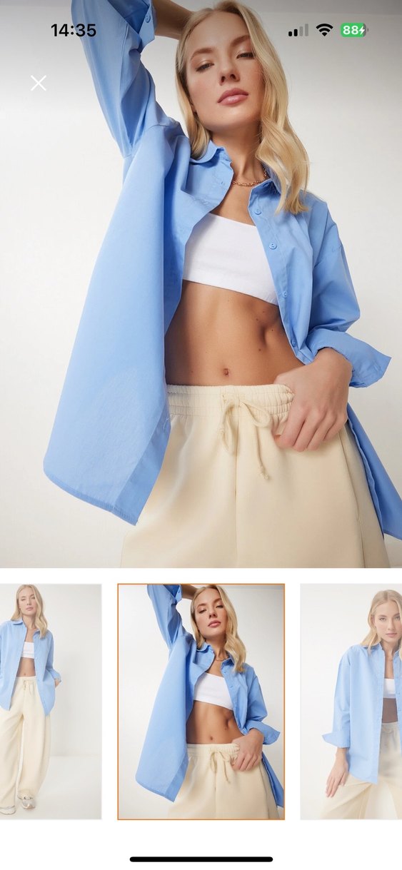 Mavi V Yaka Pamuk Gömlek - Görsel 2