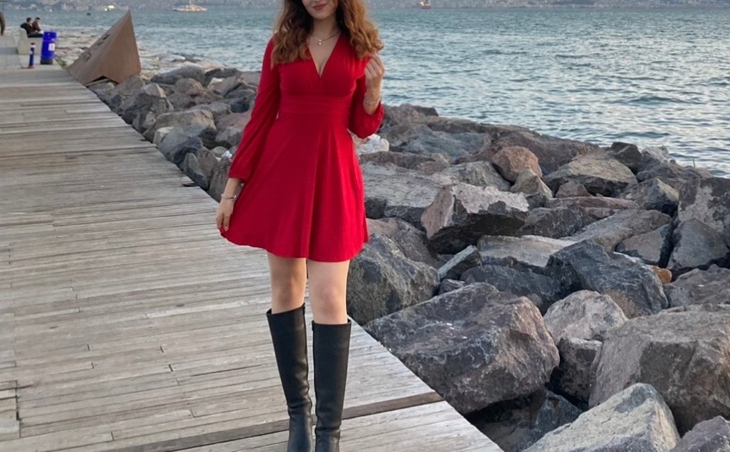 Bordo Mini Uzun Kollu V Yaka Abiye Elbise - Görsel 2