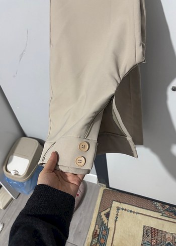 Bej Kadın Midi Kumaş Pantolon - Görsel 3