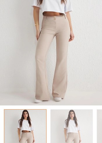 Bej Kadın Midi Kumaş Pantolon - Görsel 2