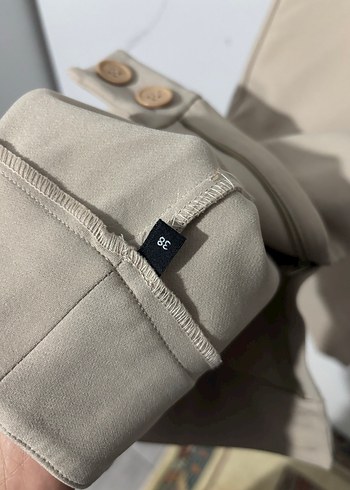 Bej Kadın Midi Kumaş Pantolon - Görsel 4