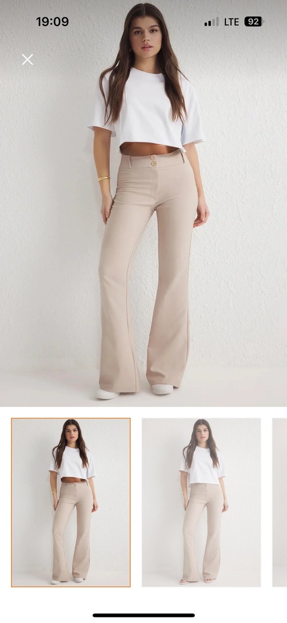 Bej Kadın Midi Kumaş Pantolon - Görsel 2