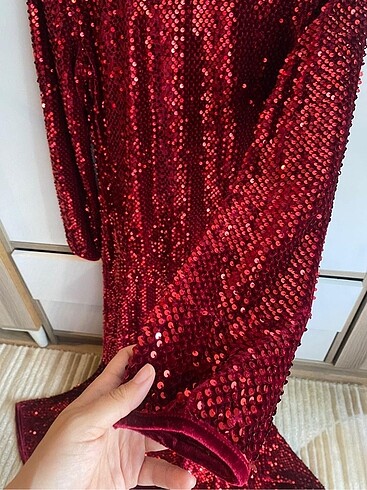 xl Beden bordo Renk WHITE CORNER FULL PAYET ABİYE 42 BEDEN