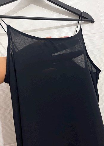 H&M Siyah midi askılı şifon Elbise