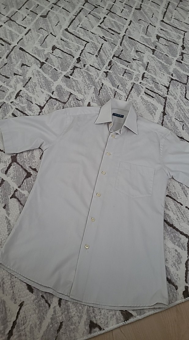 Gri Kısa Kollu Pamuklu Erkek Gömlek - Görsel 3