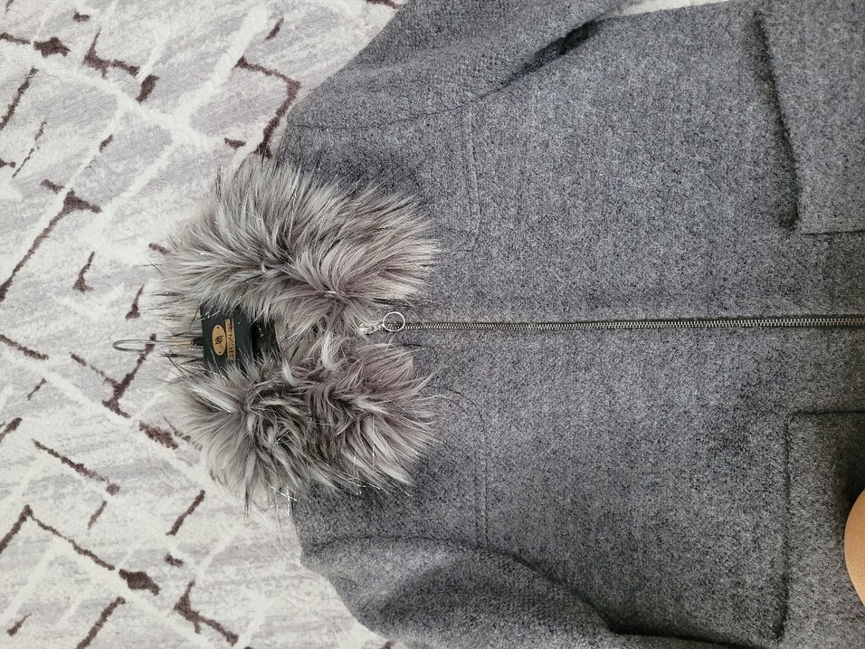 Kadin Gri Fermuarlı Kaban, Kürk Yaka Detaylı - Görsel 5