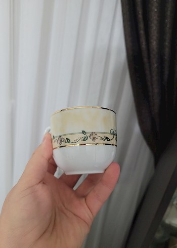 Güral Porselen Pastel Desenli Beyaz Porselen Fincan ve Tabağı Çay fincani