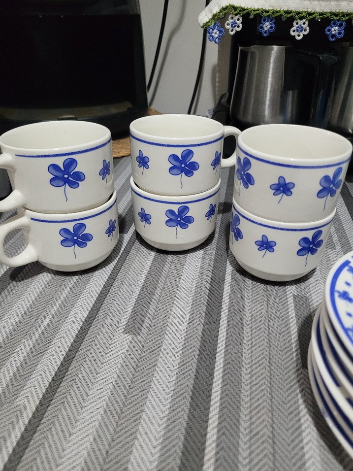 Mavi Yonca Desenli Porselen Fincan ve Tabak Seti - Görsel 2